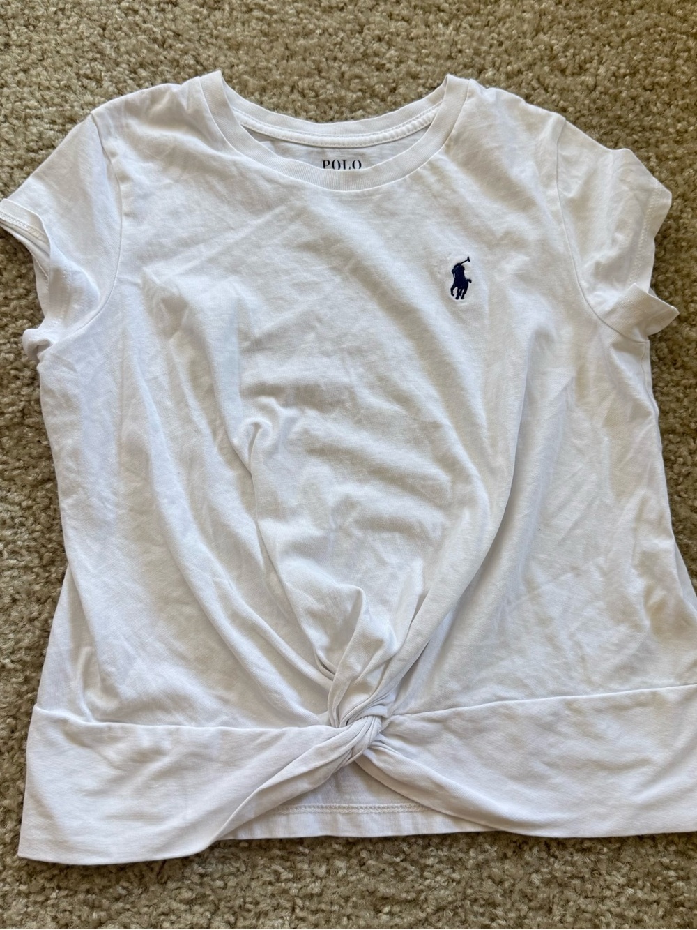 Polo by Ralph Lauren White Knot-Front Tee with Navy Pony 7T